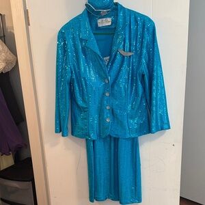 Blue Sequin Jacket and Skirt Set